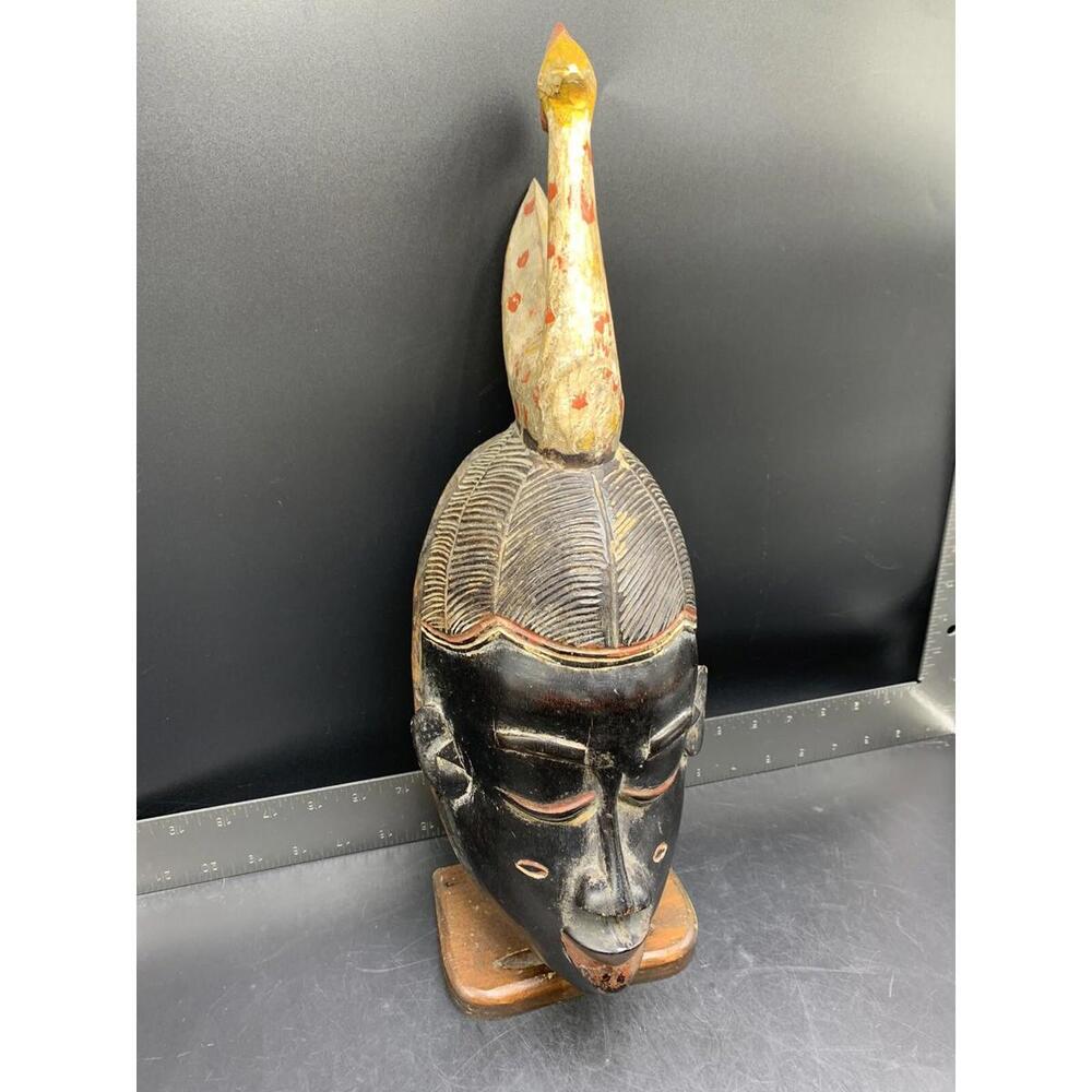 Vtg African Ethnic Carved Wood Tribal Ceremonial Mask Art Sculpture Bird Chicken - Picture 3 of 12